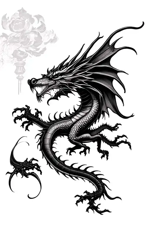 I Want A Small Black Work Flying Dragon Tattoo Design