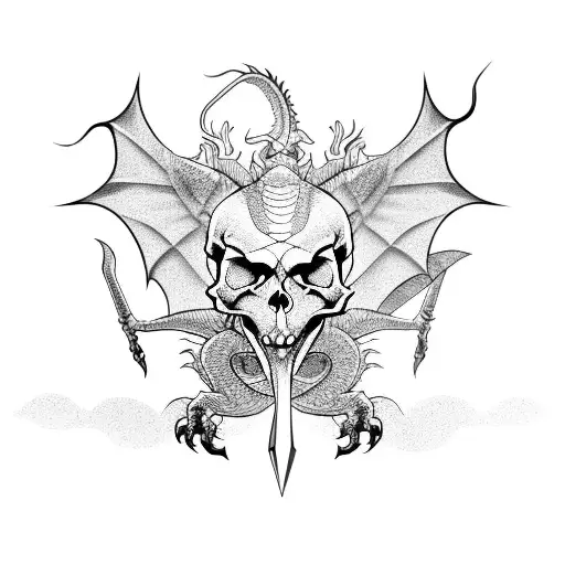Dragon With A Skull And A Samurai