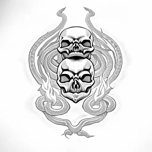 Skull And Snake With Fire