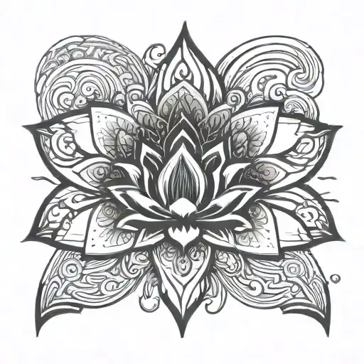 Lotus With Enlightment Third Eye Symbol Integrated With Ocean Waves Flowing
