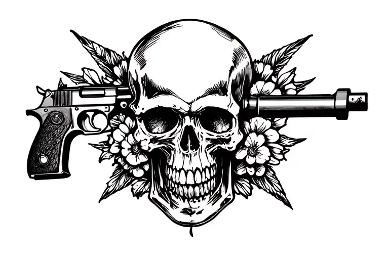 Pistol And Skull In A Style
