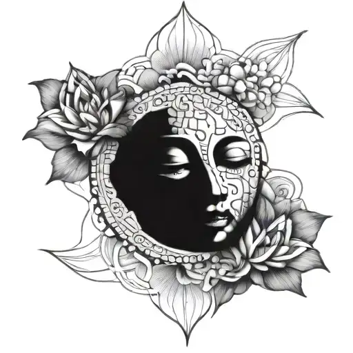 Human Face And Head Should Be Sea And Should Have Lotus And Third Eye In Centre