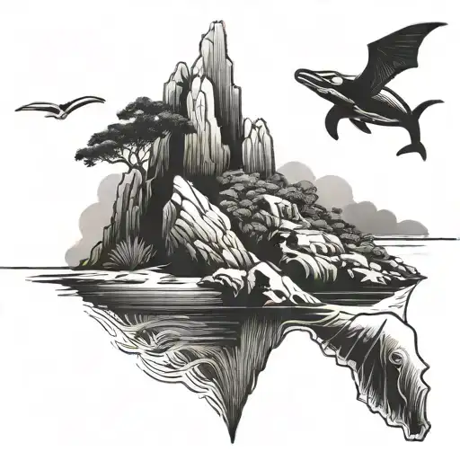 Cliffs Into Water With Elephant And Manta Ray Swimming