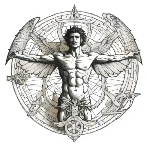 Vitruvian Man With Dragon Wings Spread