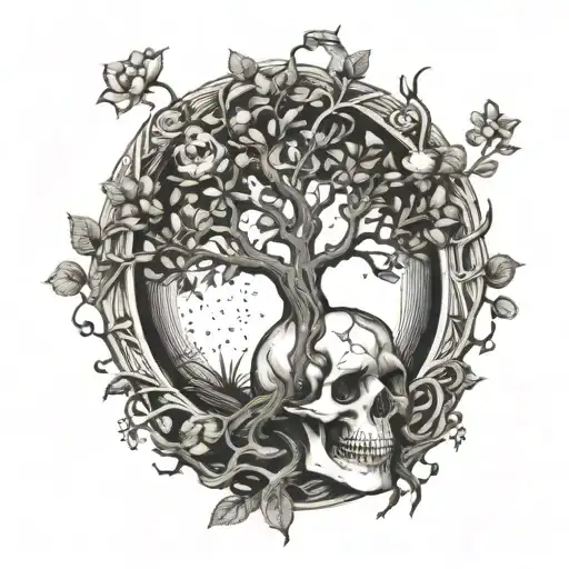 Tree Of Life Growing From The Fountain Of Youth With A Skull Formed In The Branches