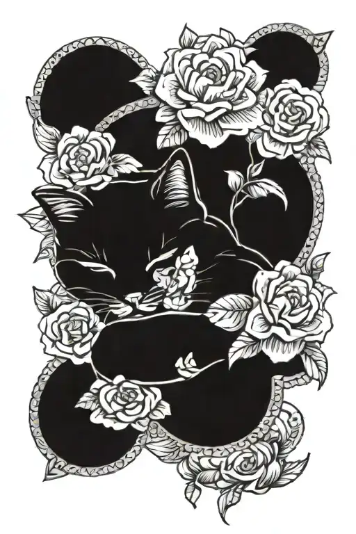 Cat Sleeping On Pillow On Cloud With Flower Bottom