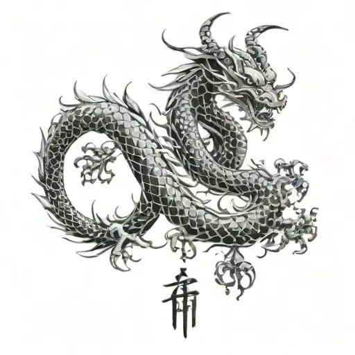 A Traditional Japanese Dragon Intertwined With Musical Notes And Symbols
