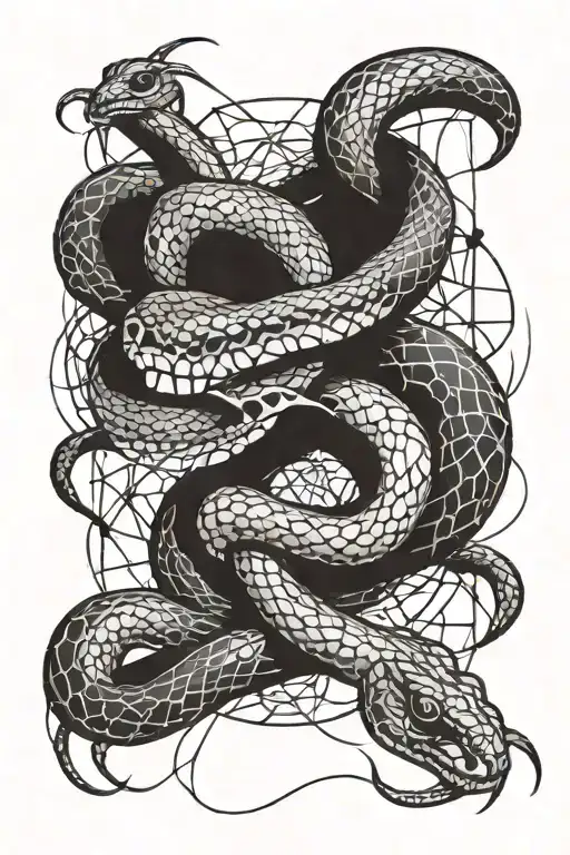 Snake With The Spider Webs Surrounding