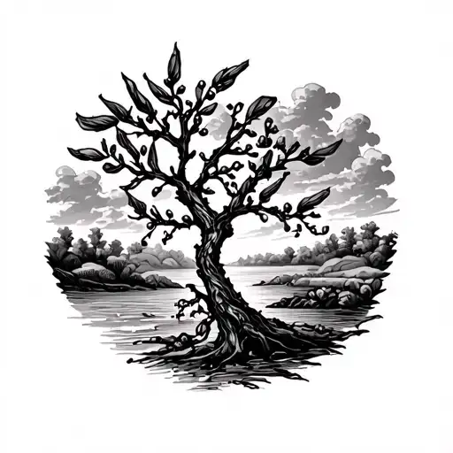 Olive Tree Branches With Clouds And Sky Background