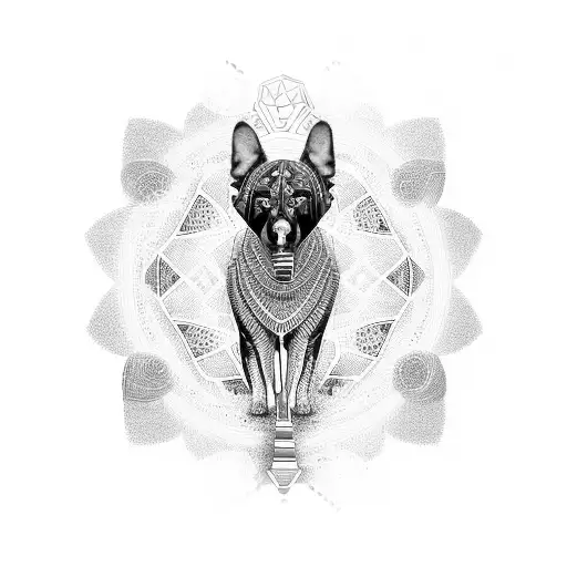 Egyptian Dog With Kaleidoscope Pattern Background
