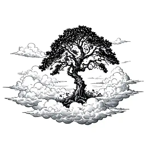 Looking Down Through Clouds With Shining Olive Tree