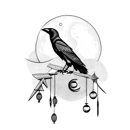 Crow With A Moon On The Background