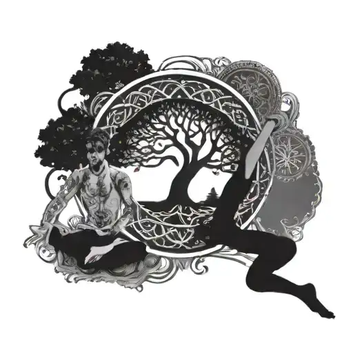 Yoga Tattoo For Couples With Tree Of Life