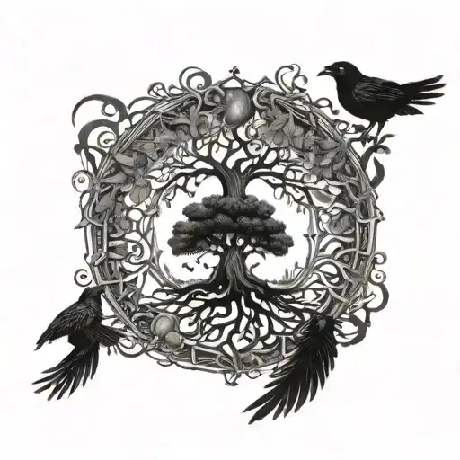 Yggdrasil Tree I Ravens Huginn And Muninn