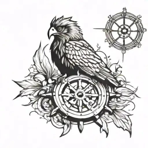 Hawk With A Ship Wheel Surrounded