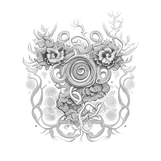 An Intricate Blackwork Tattoo Of A Vine With Scorpio Flowers Wrapping Around The Arm