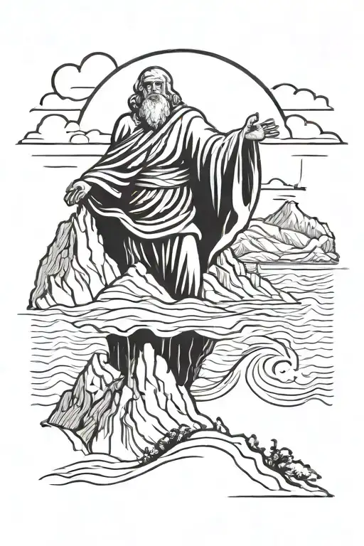 Moses Parting The Red Sea Standing On A Mountain Peak With A Cross