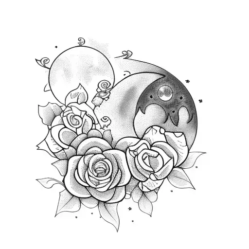 Moon Stars Gothic Flowers