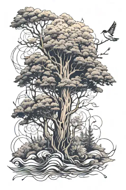 Leg Sleeve On Right Leg With Nature Elements Like Trees