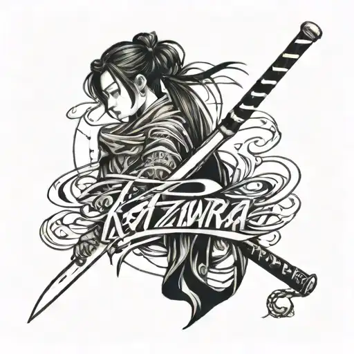 Katana In Text 'Atzurfai' Us Flag Downward Spiral Bound