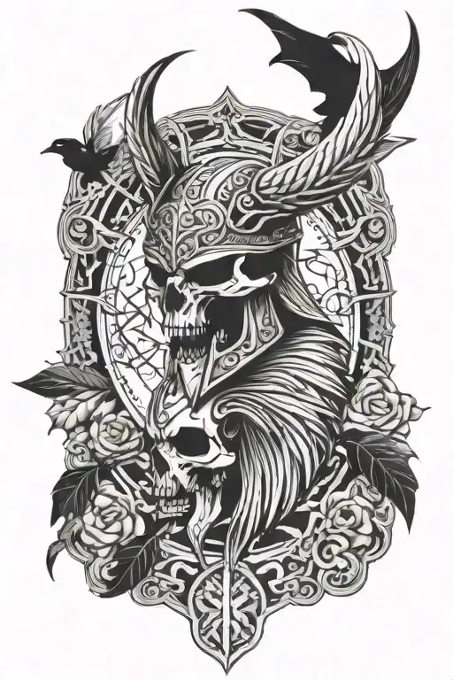 Vikings Thor Oden Raven Skull Surrounded