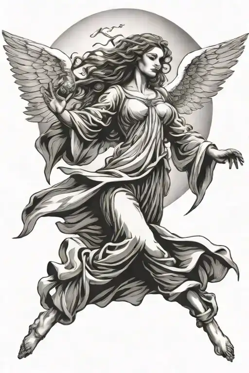 Beautiful Female Angel Rising Towards Sun