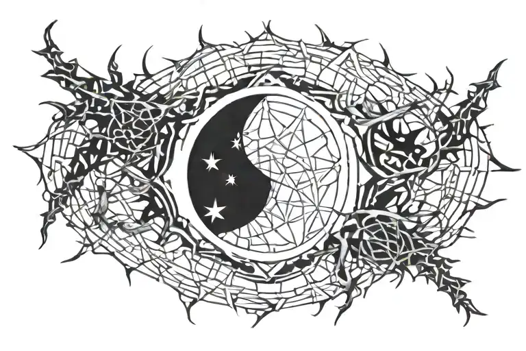 Abstract Geometric Crescent Moon Surrounded By Thorns