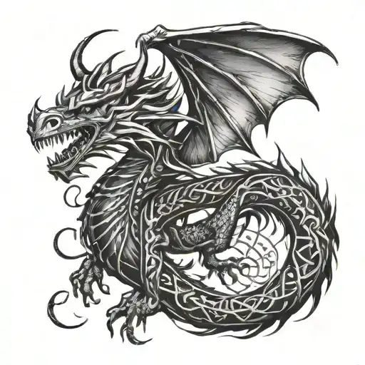 A Fierce Dragon Intertwined With Norse Runes Representing Strength And Power