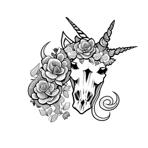 Unicorn Skull With Flowers