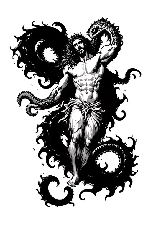 Poseidon And The Kraken Attacking