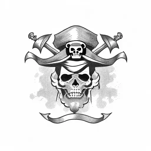Pirate Head And Ship
