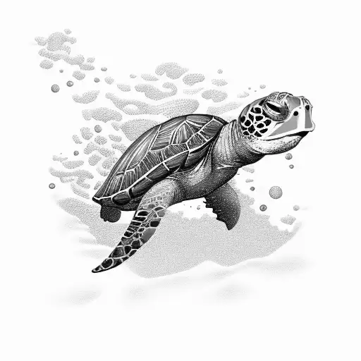 An Intricate Scuba Diving Scene With A Majestic Turtle And A Curious Seahorse