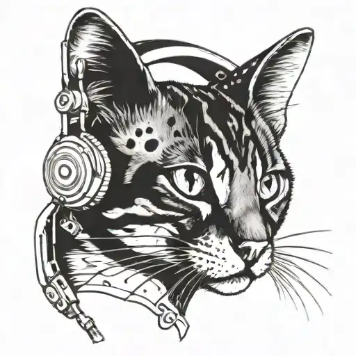 A Rusty-spotted Cat Wearing Headphone