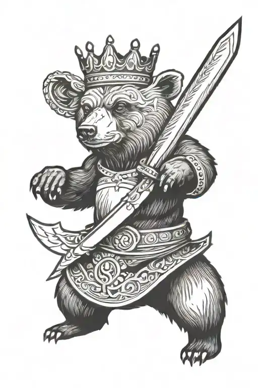 Bear Wearing Crown Holding A Sword