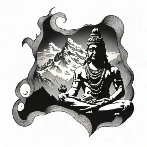 A Majestic Mountain Range With Lord Shiva Meditating At The Peak