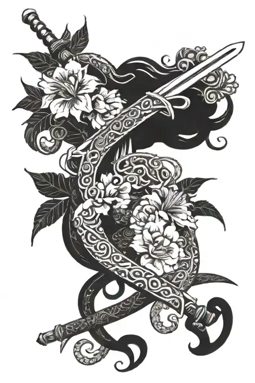 Medusa Flowers Katana Swords Drawn