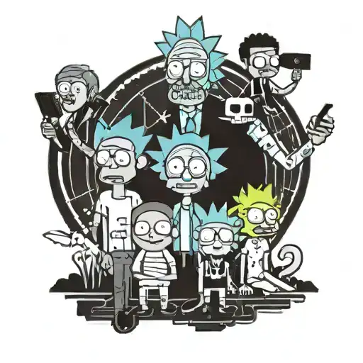 A Tattoo Of A Pixelated Family Portrait Inspired By Rick And Morty Characters