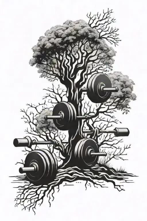 Barbell And Family Tree Silhouette