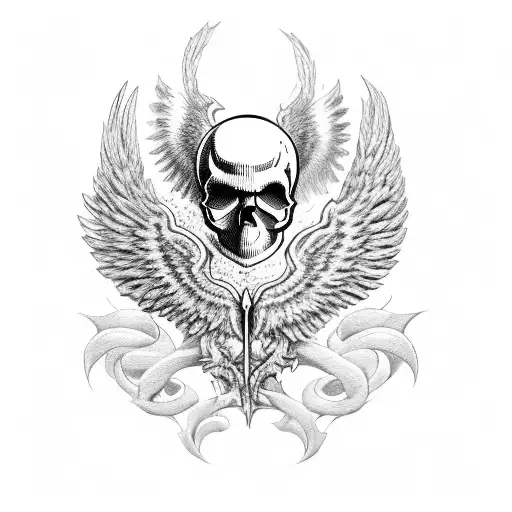 A Skull With Wings And A Heartbeat Line