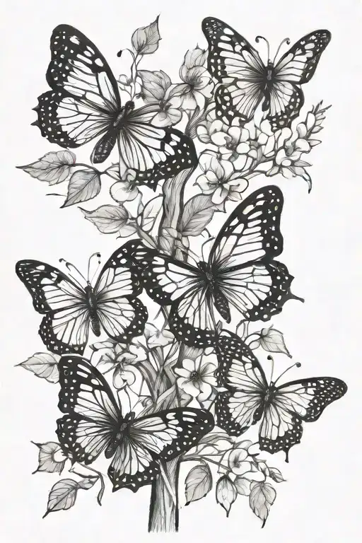 Butterflies And A Tree Growing