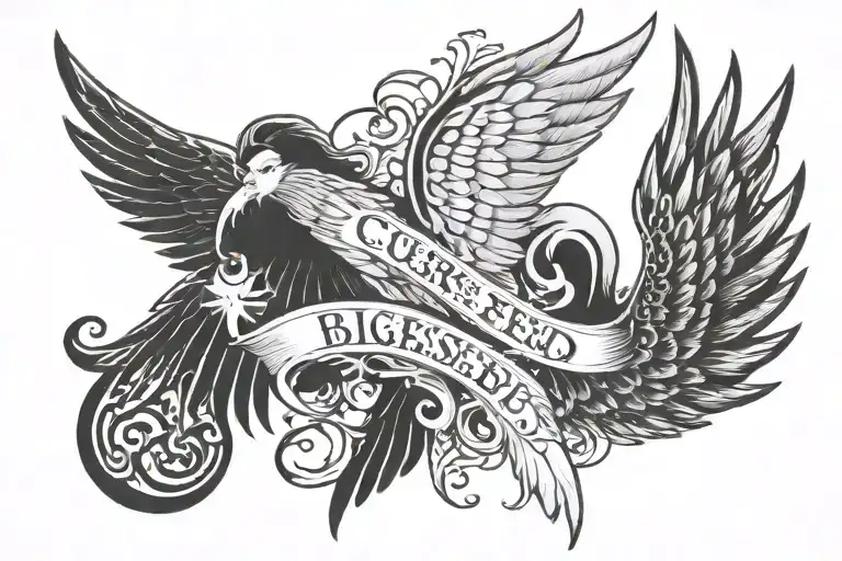 Angel And Demon Wing With Phrase Cursed And Blessed