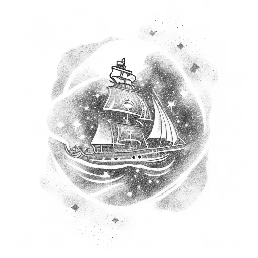 A Pirate Ship Sailing Through A Galaxy Filled With Stars And Nebulas