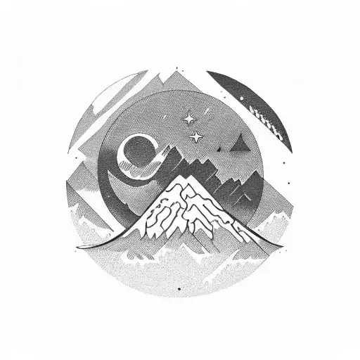 Compas With Mountains And Moon