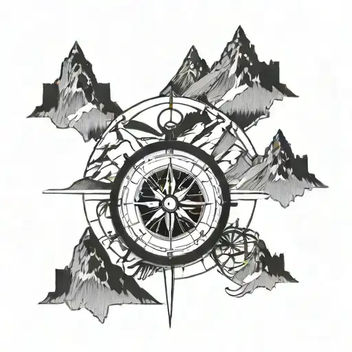 Compass And Mountain Range Silhouette