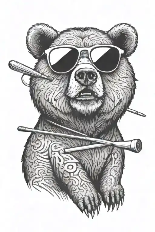 Bear Wearing Sunglasses With Golf Tee In Mouth