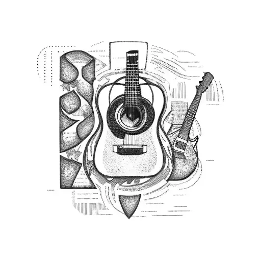 A Guitar Surrounded By Passport Stamps From All The Countries You've Traveled To