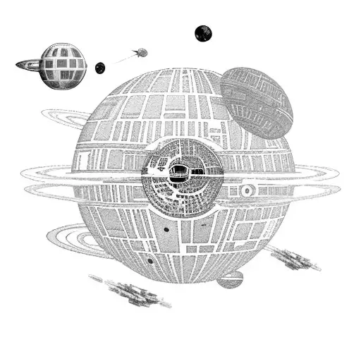 Death Star With Ships Fighting In Space
