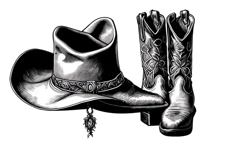 Cowboy Hat Hanging On Cowboy Boots