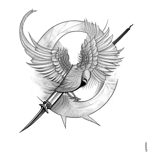 A Phantom Bird Under A Surreal Sword