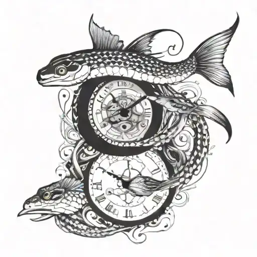 Snake Fishting A Bird Over A Clock
